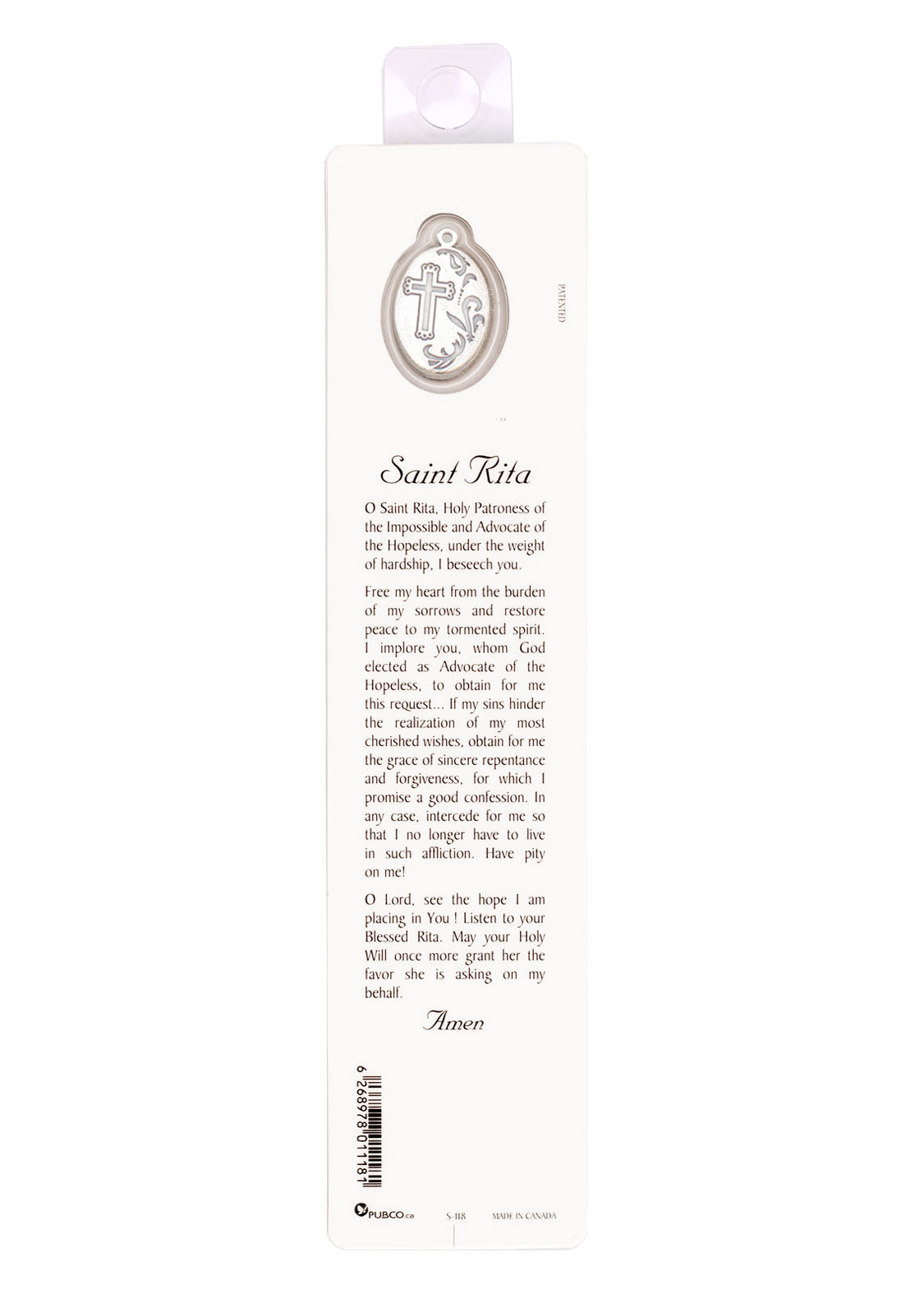 Bookmark with Saint Rita Medal