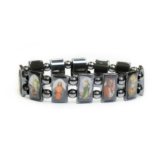 Hematite Devotional Saints Bracelet