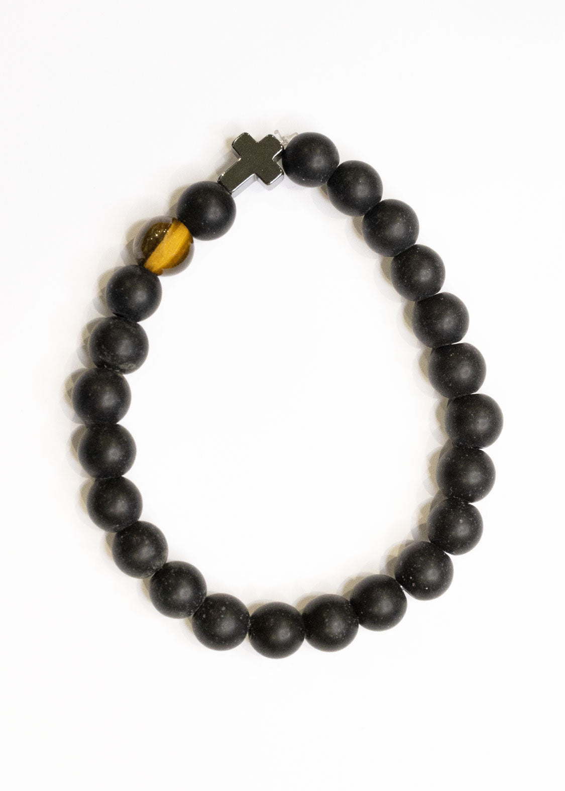 Men's Hematite Cross and Tiger Eye Bracelet