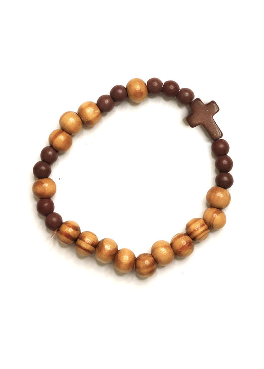 Olive Wood Finish Stretch Rosary Bracelet
