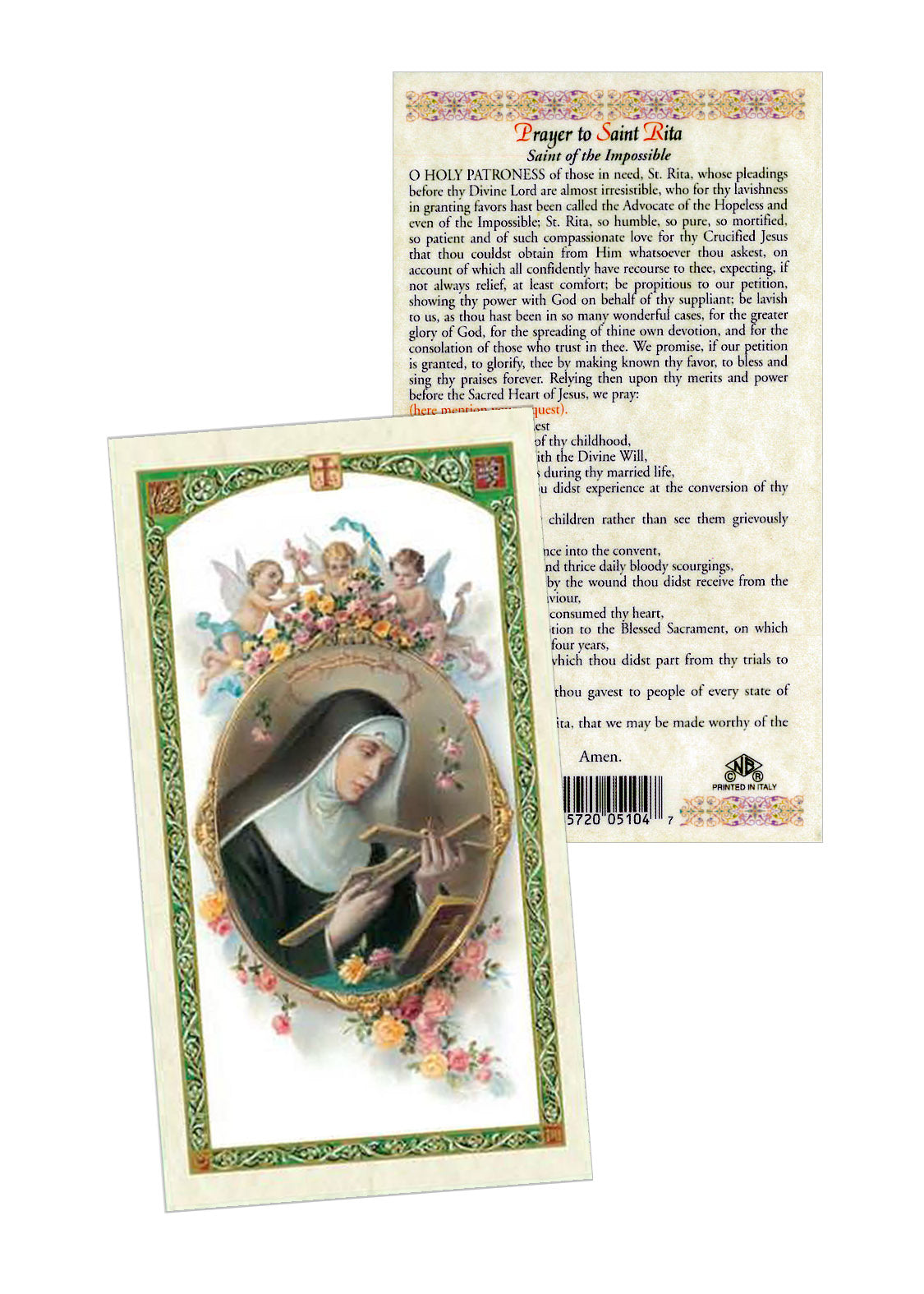 Saint Rita Prayer Card (Laminated)
