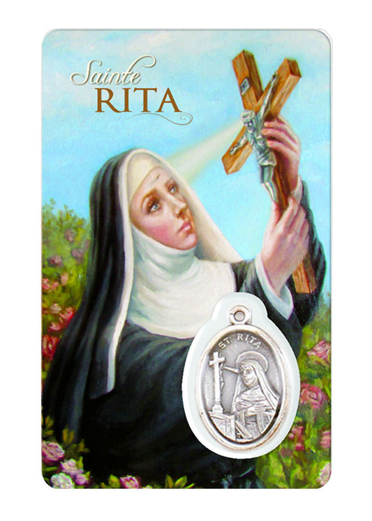 Saint Rita Prayer Card with Medal (Laminated)