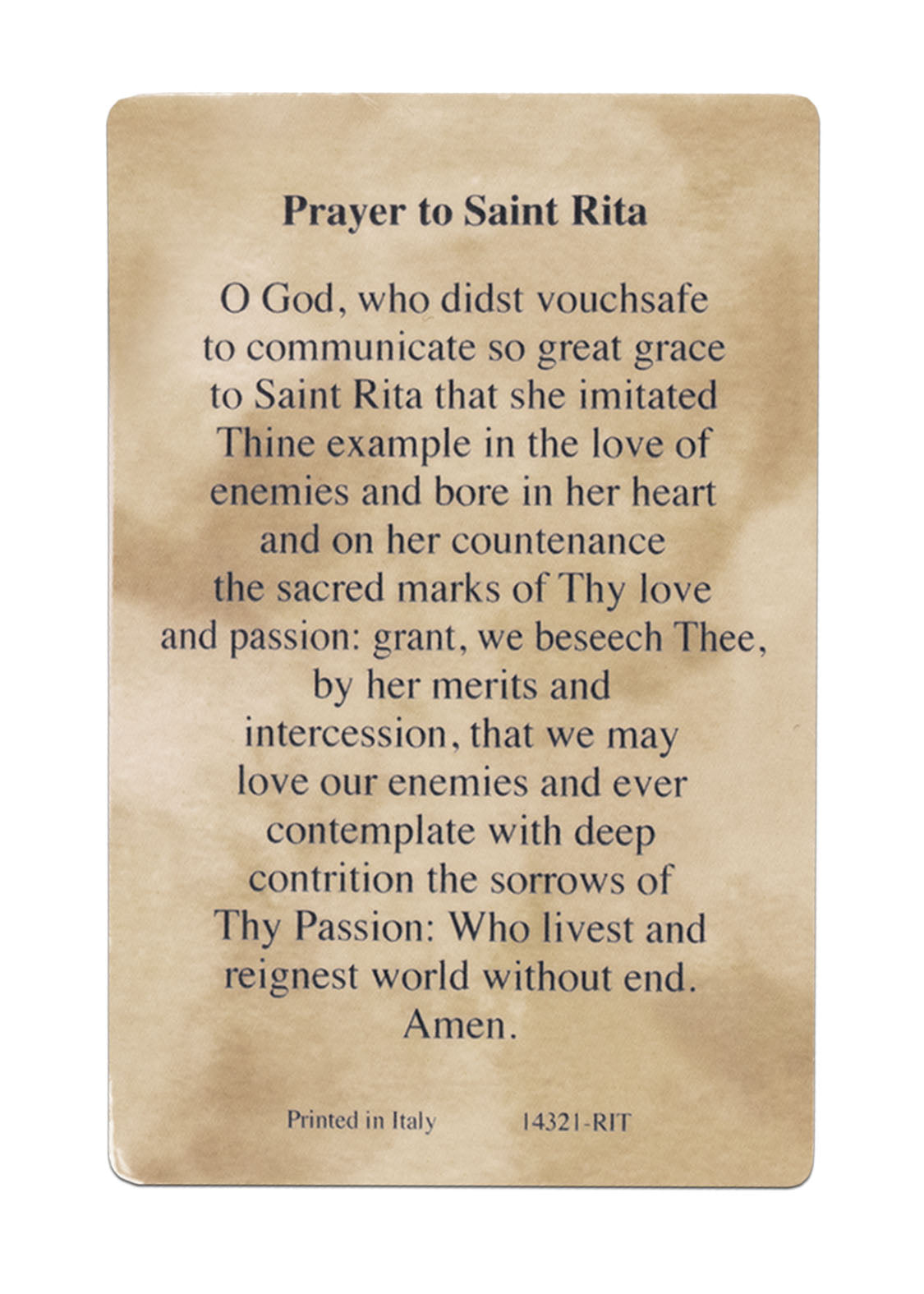 Saint Rita Prayer Card with Third Class Relic (Laminated)
